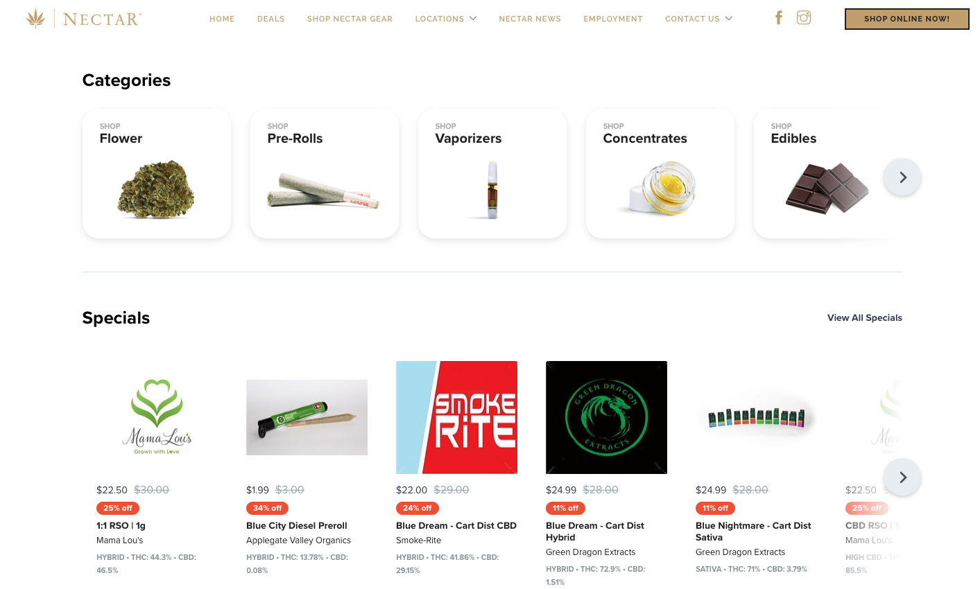 Nectar uses Dutchie for online ordering